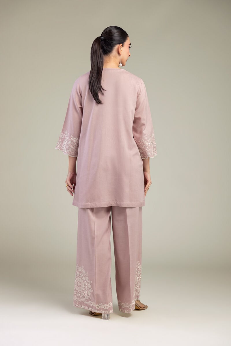 Embroidered | Raw Silk | V-Neck Pink Kurta | USD 55.00