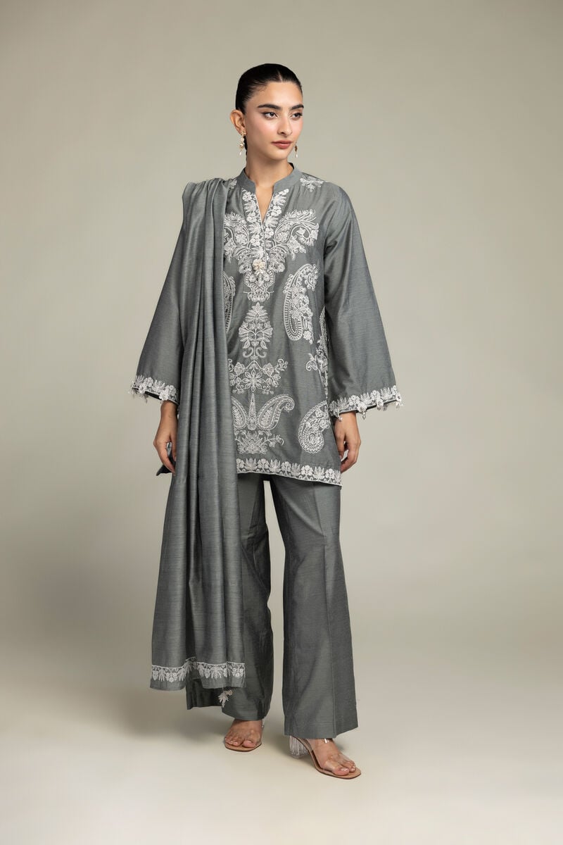 Raw Silk | Gray Silk Kurta | USD 65.00
