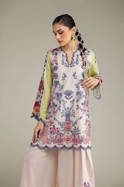 Embroidered | Raw Silk | Short Floral Kurta | USD 65.00