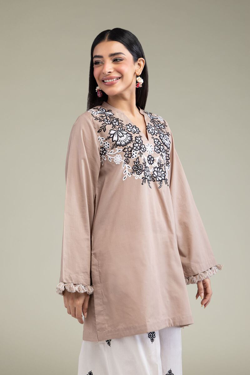 Embroidered | Cambric | Floral Beige Kurta | USD 35.00