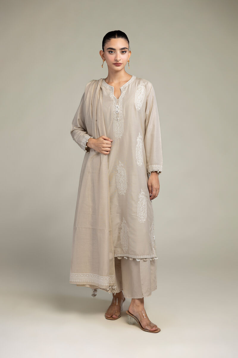 Cotton Net | Paisley Beige Dupatta | USD 35.00