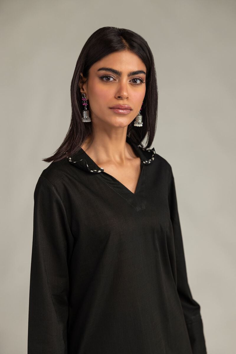 Embroidered | Textured Cotton | Long Black Kurta | USD 35.00