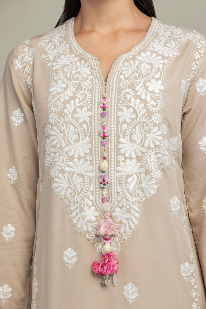 Embroidered | Raw Silk | Beige Embroidered Kurta | USD 45.00