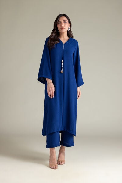 Dyed | Textured Georgette | Solid Blue Pants | USD 30.00