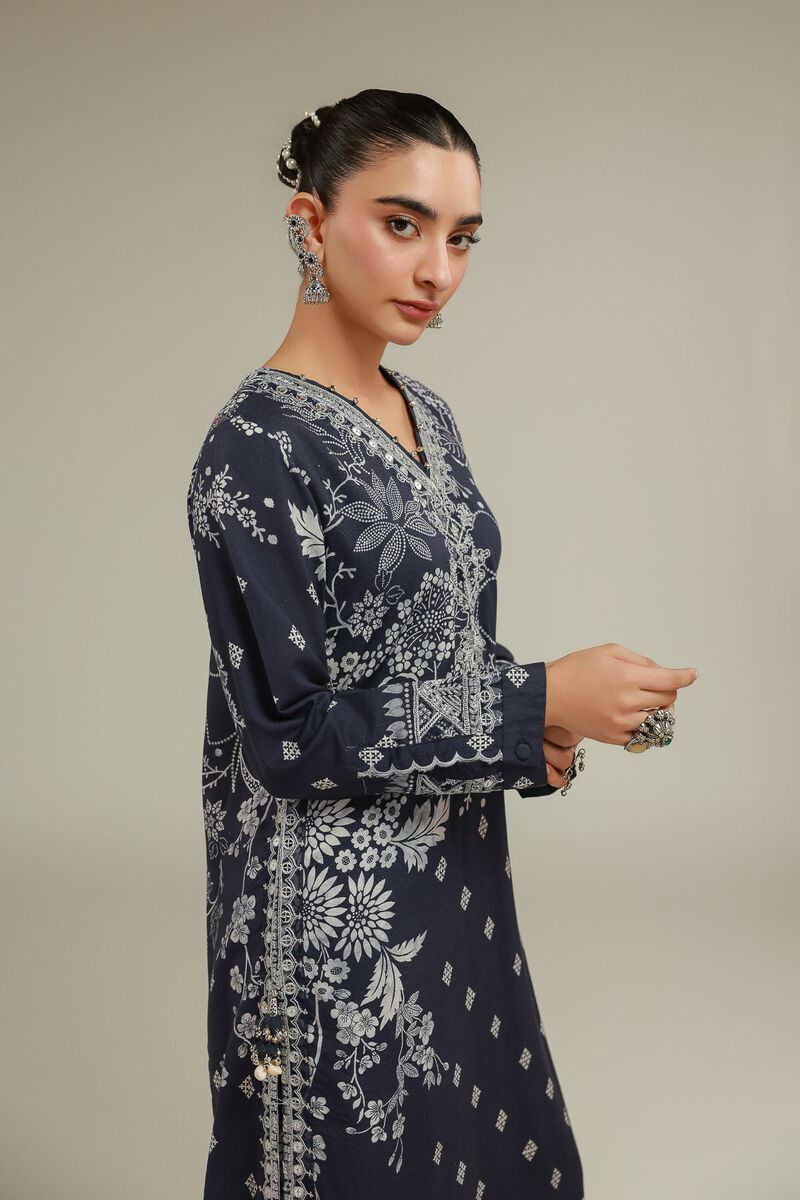 Embroidered | Raw Silk | Geometric V-Neck Kurta | USD 55.00