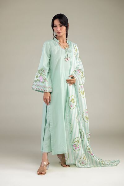Embroidered | Cotton Dobby | Mint Cotton Kurta | USD 45.00