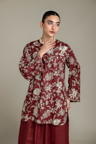 Embroidered | Raw Silk | Short Maroon Kurta | USD 70.00