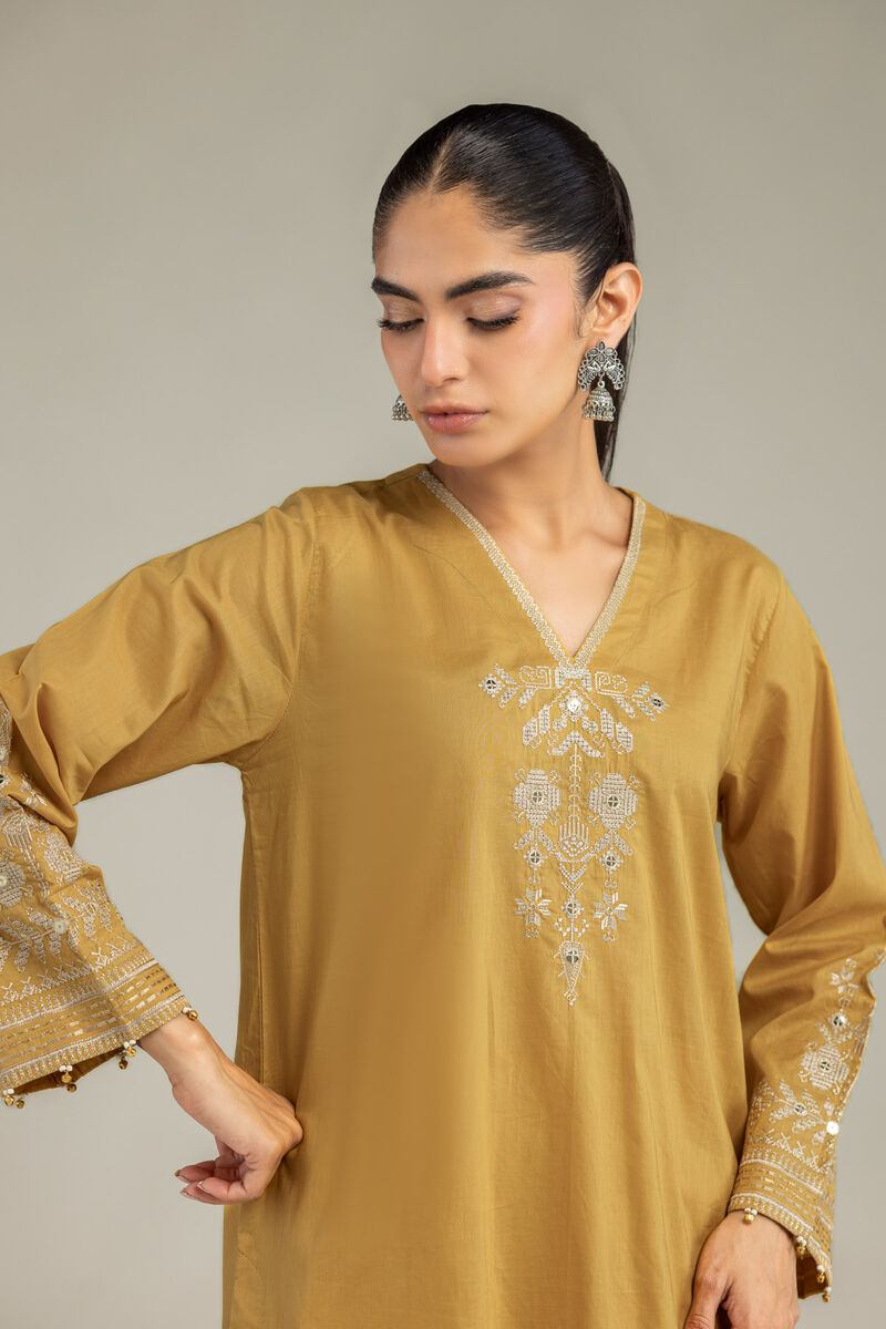 Embroidered | Cambric | Short Mustard Kurta | USD 40.00