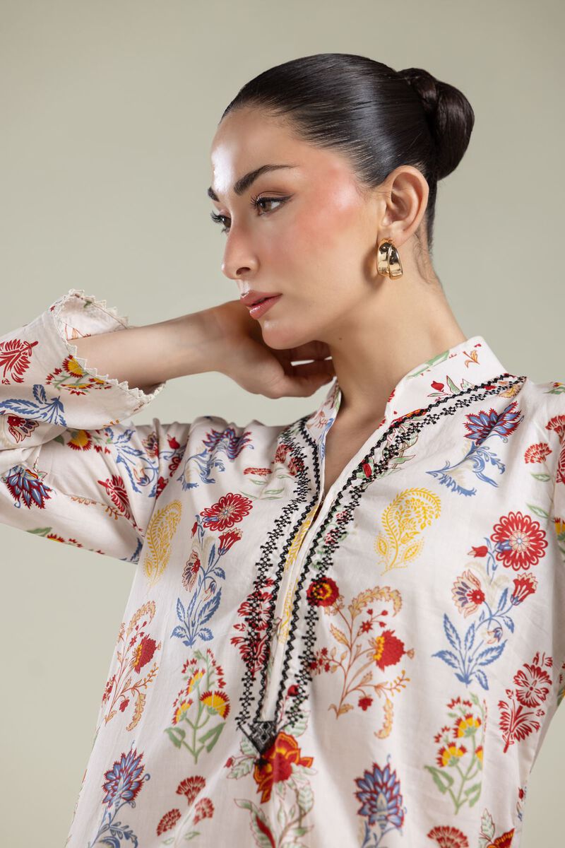 Embroidered | Cambric | Floral V-Neck Kurta | USD 30.00