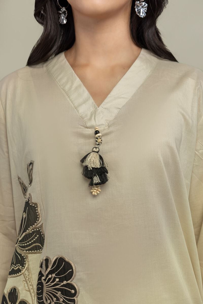 Cambric | Floral Beige Kurta | USD 40.00