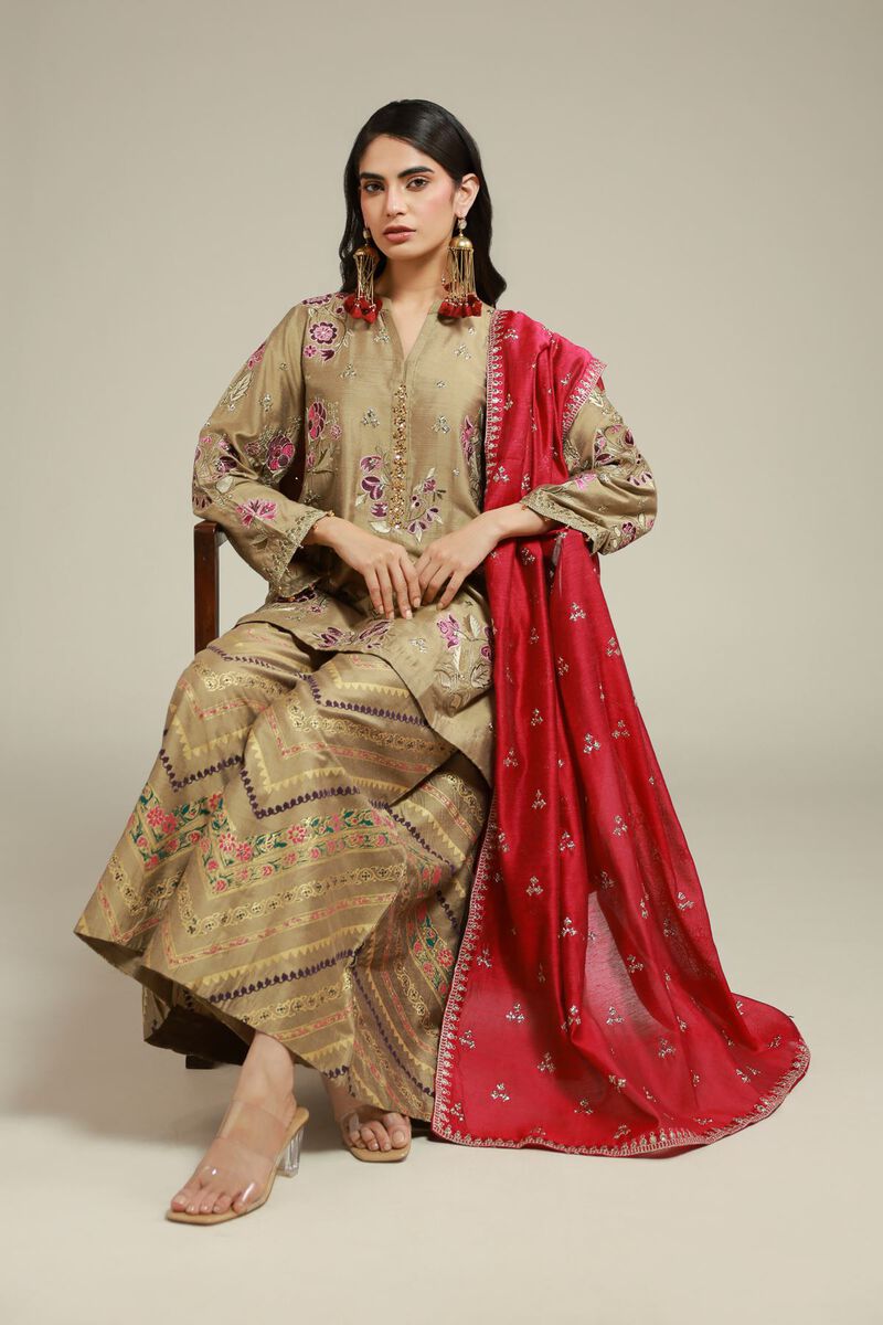 Embroidered | Raw Silk | 3 Piece Co-ord Set | USD 125.00