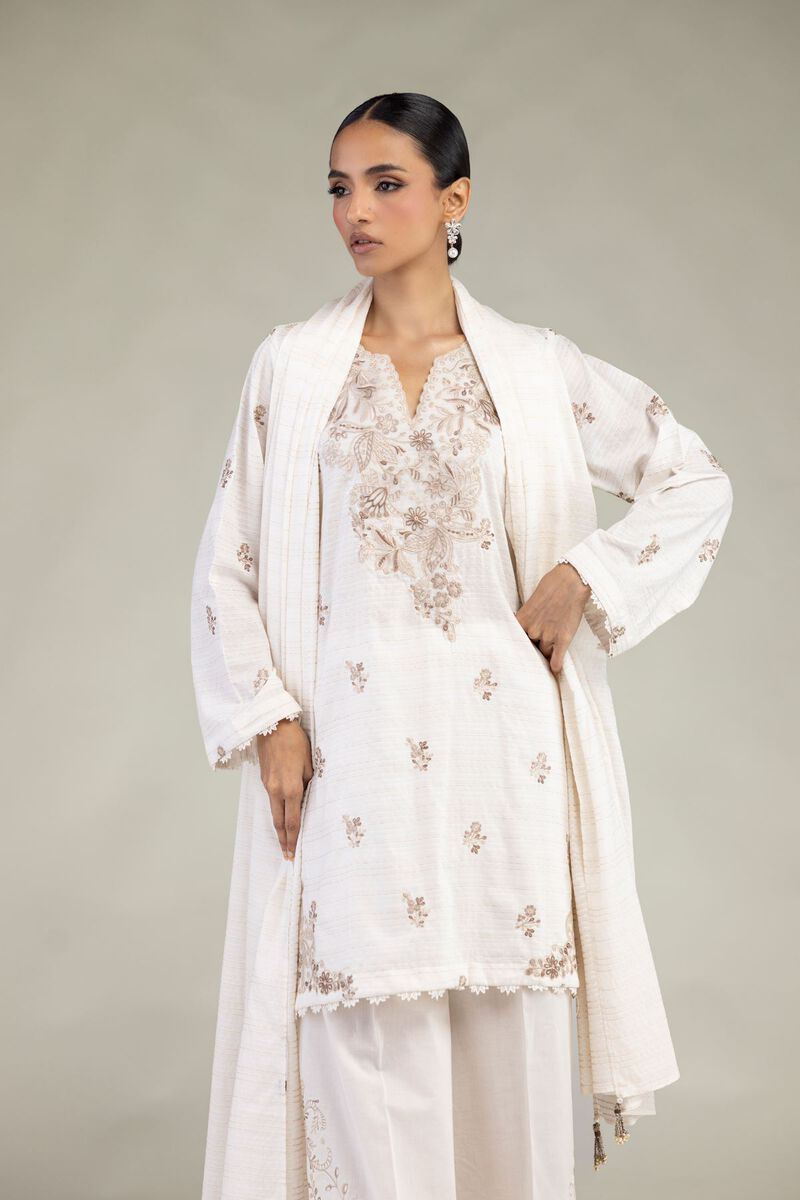 Embroidered | Messuri Dobby | White Tailored 3-Piece | USD 85.00