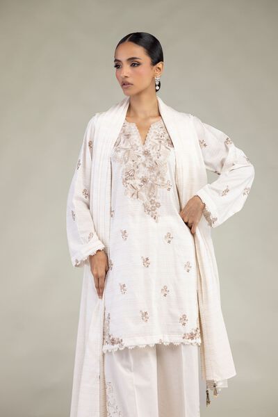 Embroidered | Messuri Dobby | White Tailored 3-Piece | USD 85.00