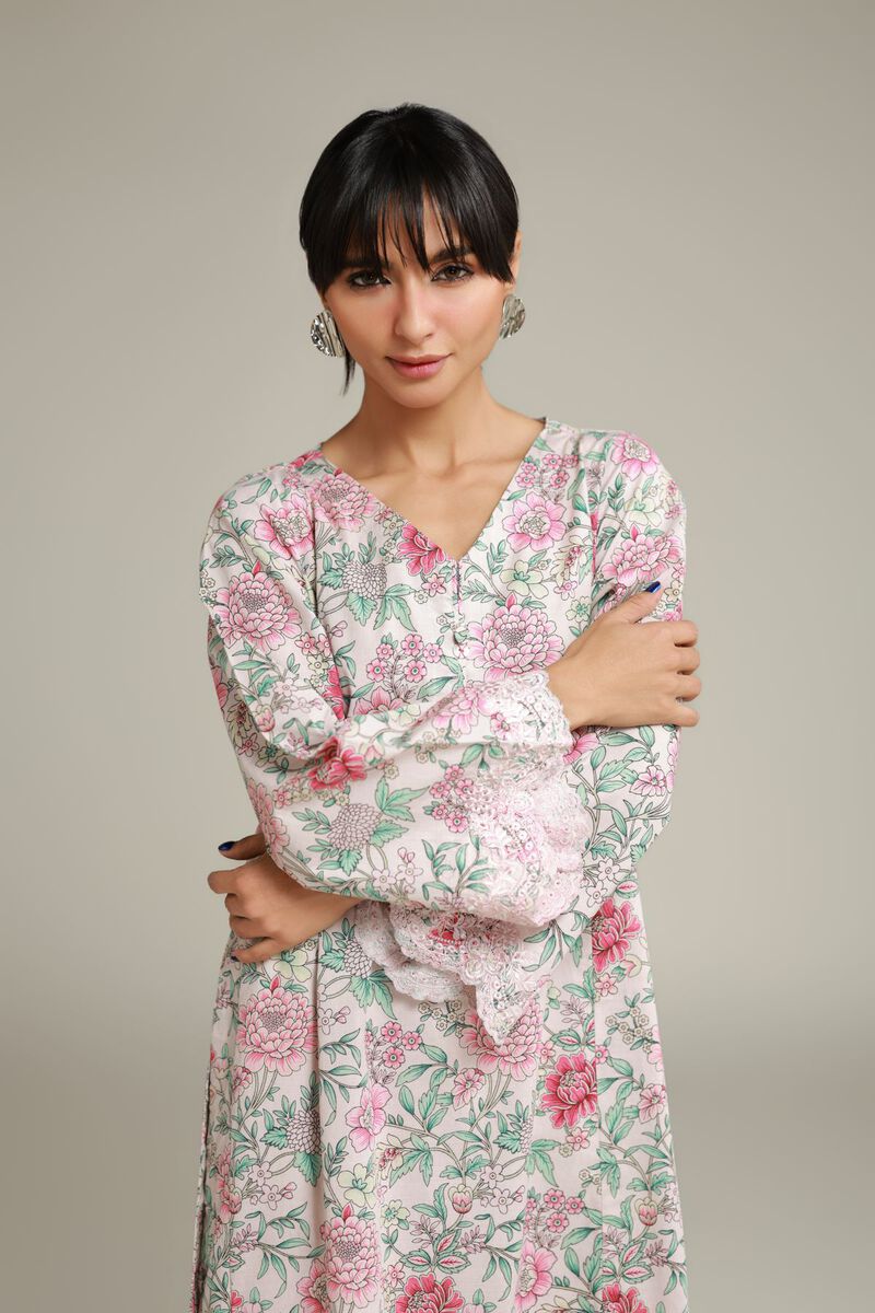 Embroidered | Cotton Dobby | Floral Longline Kurta | USD 30.00