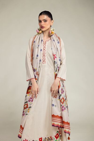 Embroidered | Raw Silk | Floral Scalloped Kurta | USD 45.00