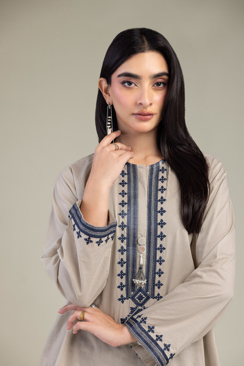 Embroidered | Cambric | Beige Short Kurta | USD 35.00