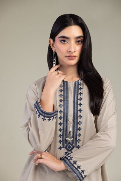 Embroidered | Cambric | Beige Short Kurta | USD 35.00