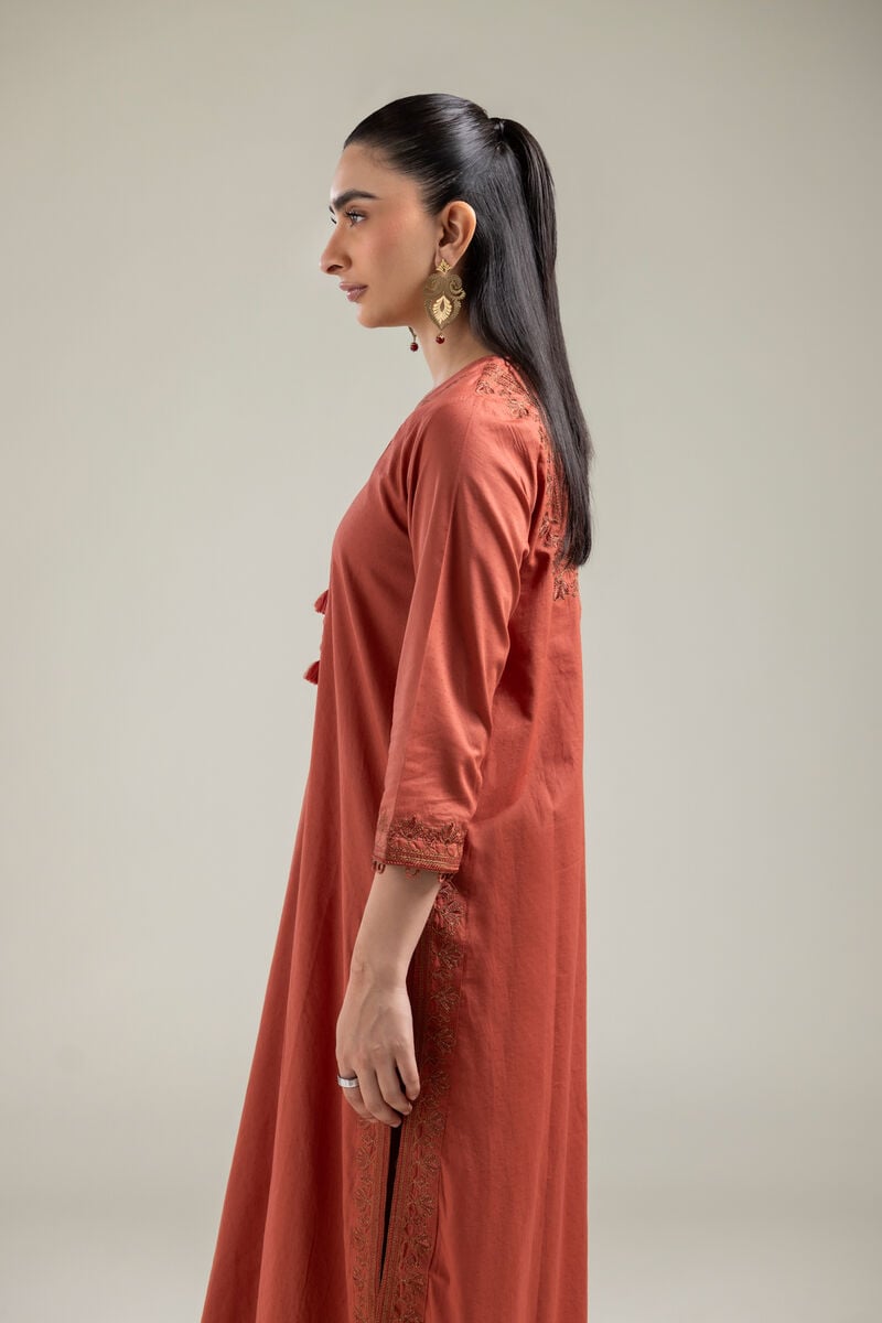 Embroidered |Cotton Dobby | Solid Longline Kurta | USD 45.00