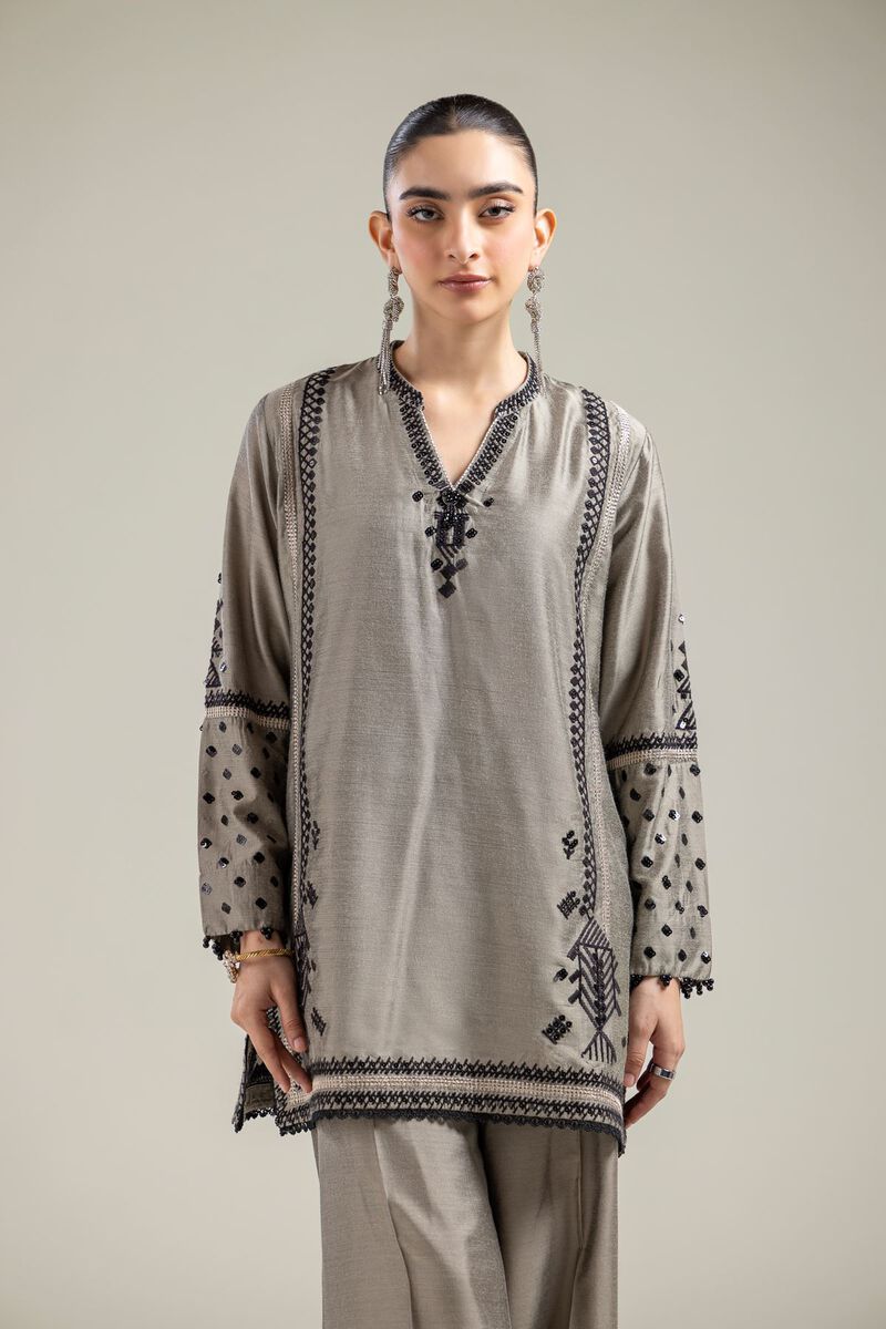 Raw Silk | Gray Silk Kurta | USD 55.00