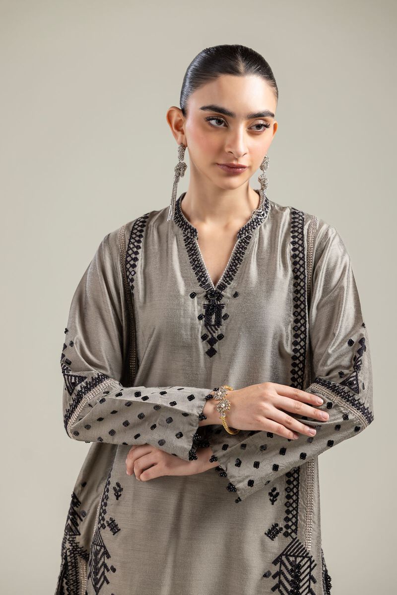 Raw Silk | Gray Silk Kurta | USD 55.00