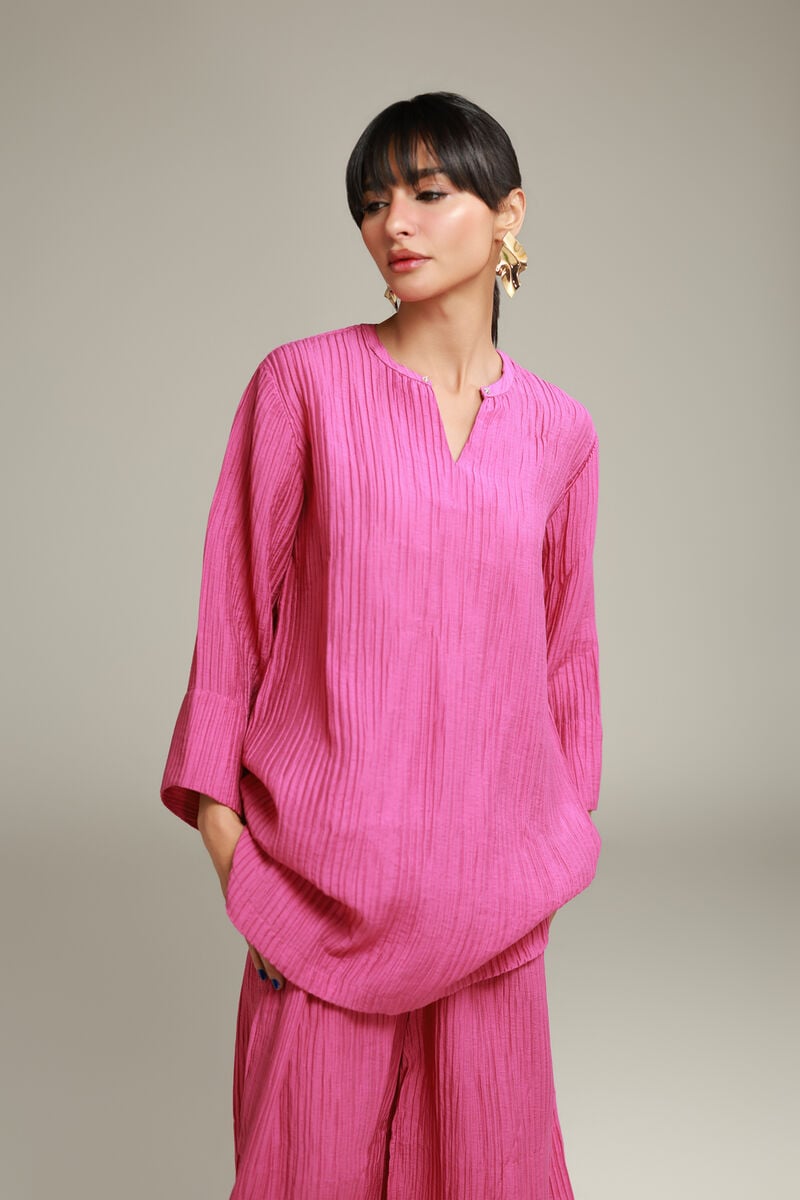 Dyed | Blended Crinkle | V-Neck Short Kurta | USD 35.00