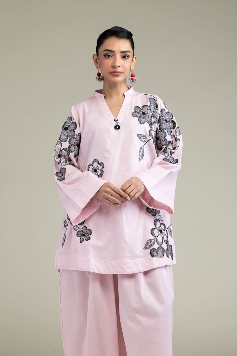 Embroidered | Cotton Dobby | Floral Pink Kurta | USD 40.00