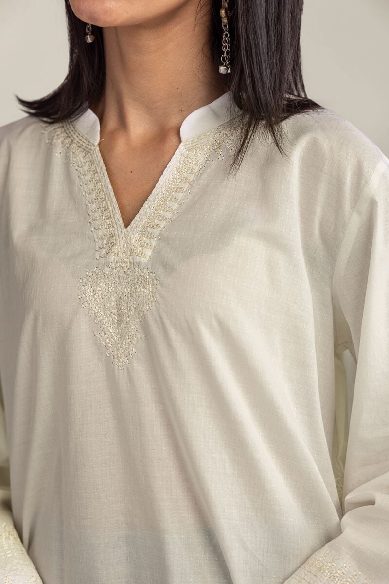 Embroidered | Cotton Dobby | V-Neck Solid Kurta | USD 40.00