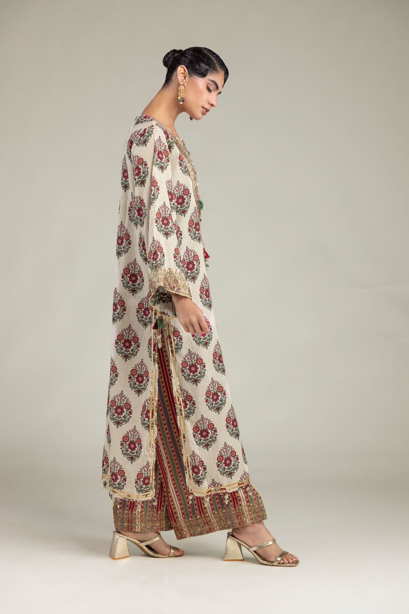Embroidered | Raw Silk | Long Floral Kurta | USD 65.00