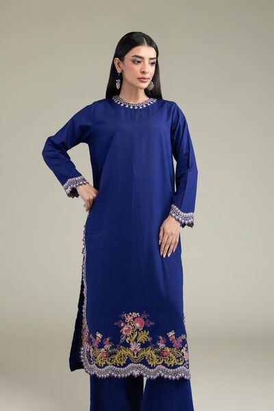 Embroidered | Cotton Dobby | Floral Scalloped Kurta | USD 45.00