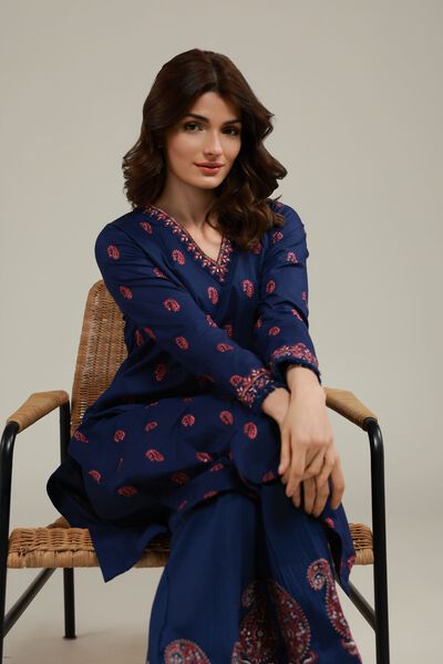 Embroidered | Cotton Crinkle | Paisley Longline Kurta | USD 40.00