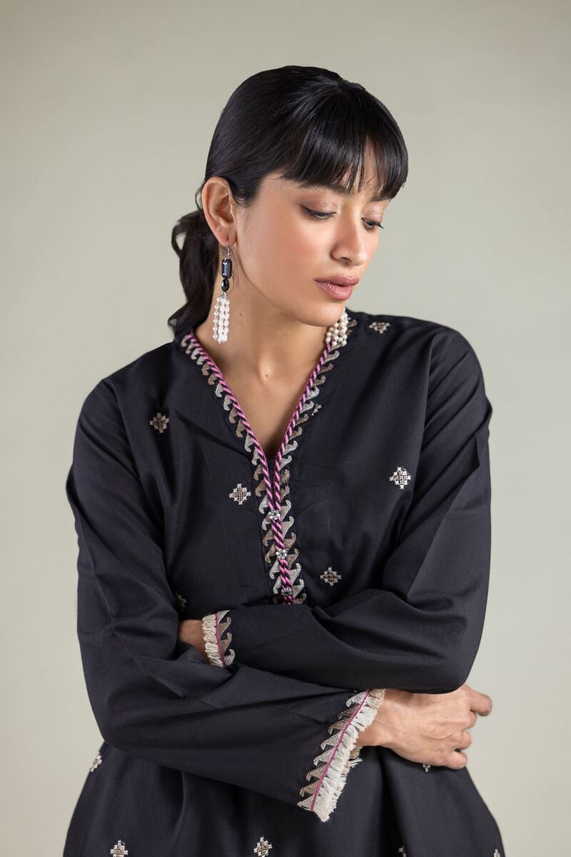 Embroidered | Cambric | Black 2-Piece Tailored | USD 45.00