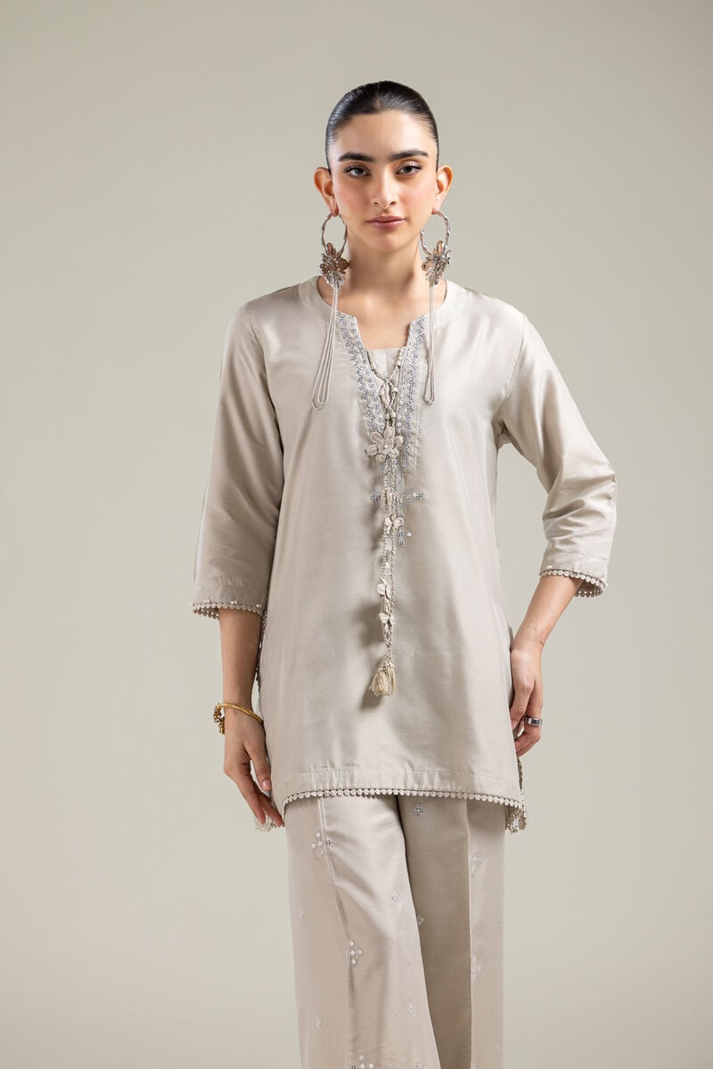 Raw Silk | Beige Raw Silk Kurta | USD 40.00