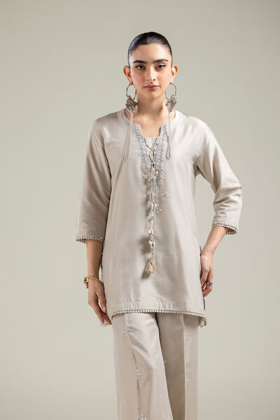 Raw Silk | Beige Raw Silk Kurta | USD 40.00
