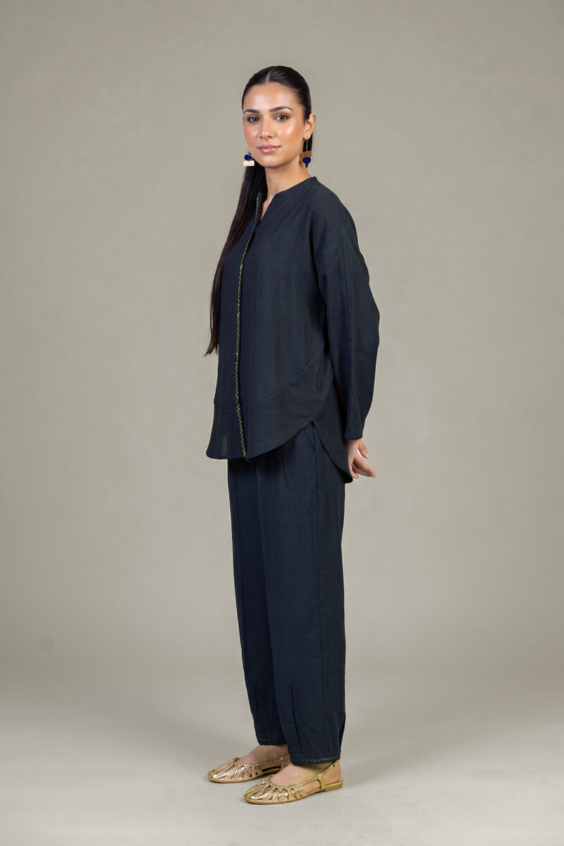 Dyed | Crepe | Navy Crepe Trousers | USD 35.00
