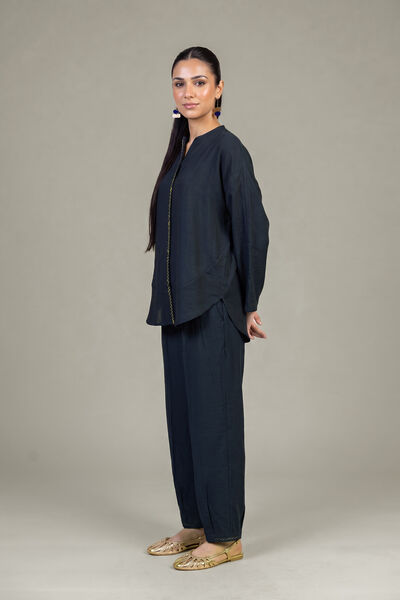 Dyed | Crepe | Navy Crepe Trousers | USD 35.00