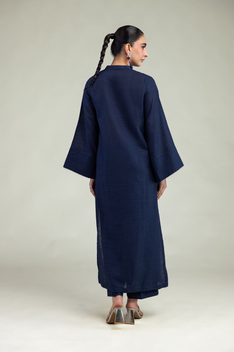 Dyed | Textured Cotton | Navy Round-Neck Kurta | USD 35.00