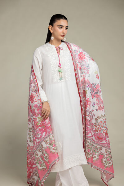 Embroidered  | Polyester Silk | Floral Silk Dupatta | USD 30.00