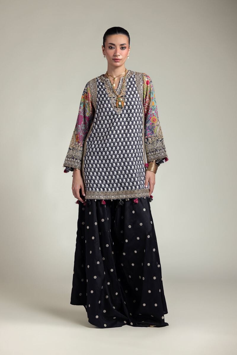 Embroidered | Raw Silk | Black 2-Piece Set | USD 125.00