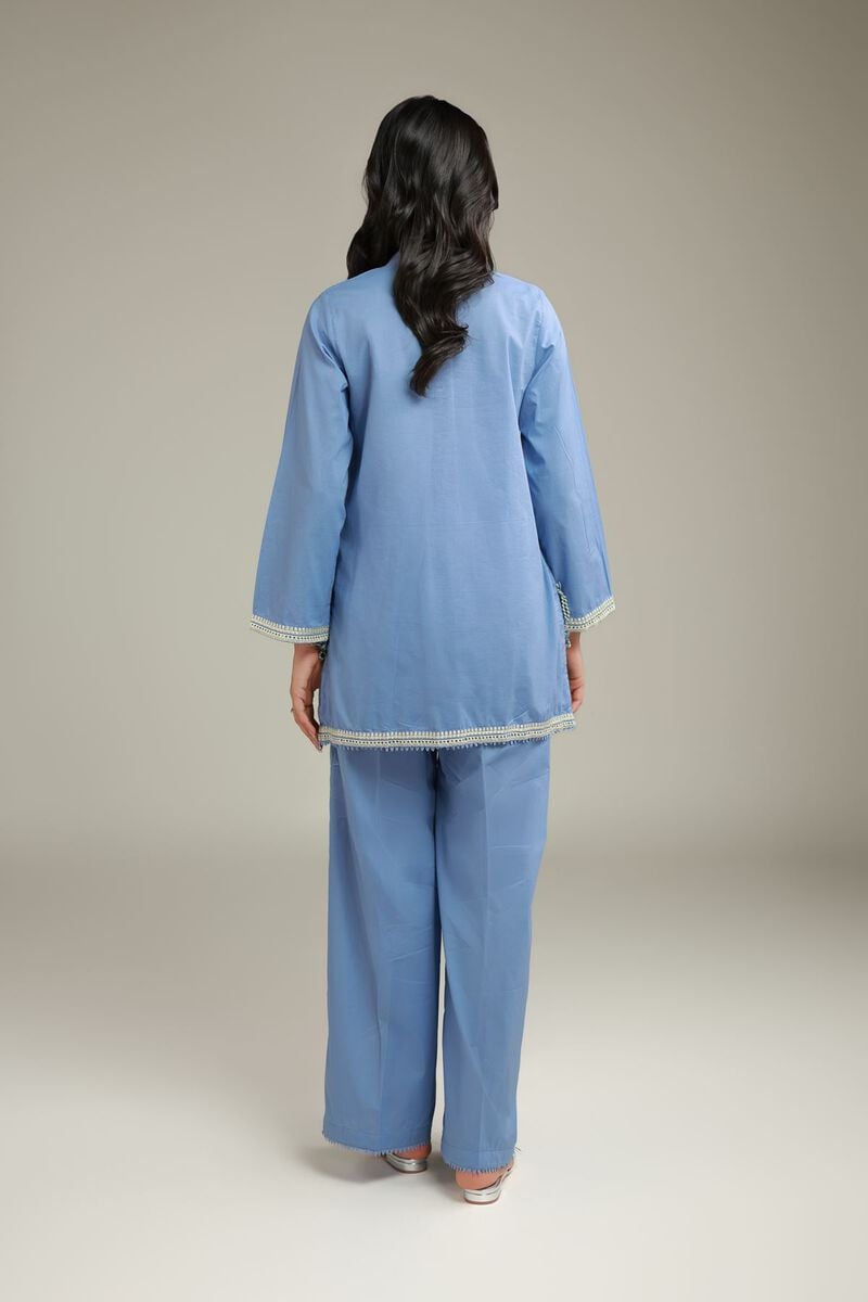 Embroidered | Cambric | Floral Blue Kurta | USD 40.00