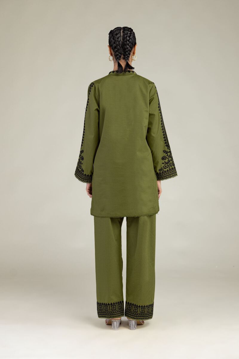 Embroidered | Cotton Dobby | Cotton Olive Kurta | USD 45.00