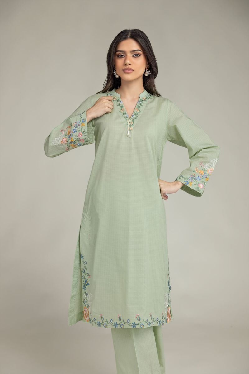 Embroidered | Cotton Dobby | Floral Mint Kurta | USD 35.00