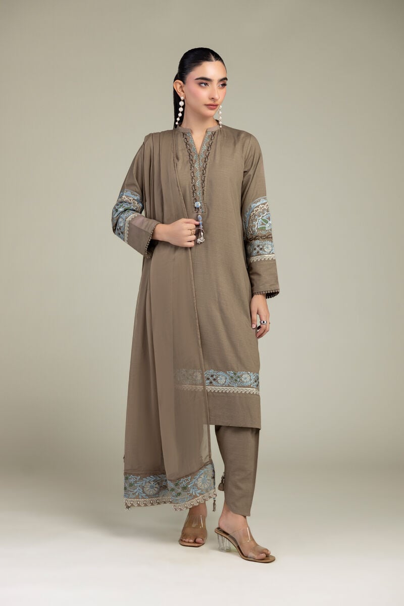 Embroidered | Chiffon | Brown Floral Dupatta | USD 40.00