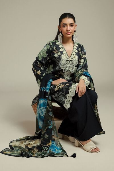 Embroidered | Satin | 3-Piece Tailored Suit | USD 75.00