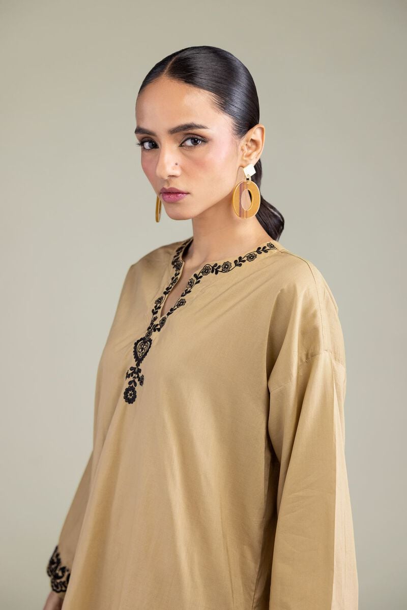 Embroidered | Cambric | Beige Cambric Kurta | USD 40.00
