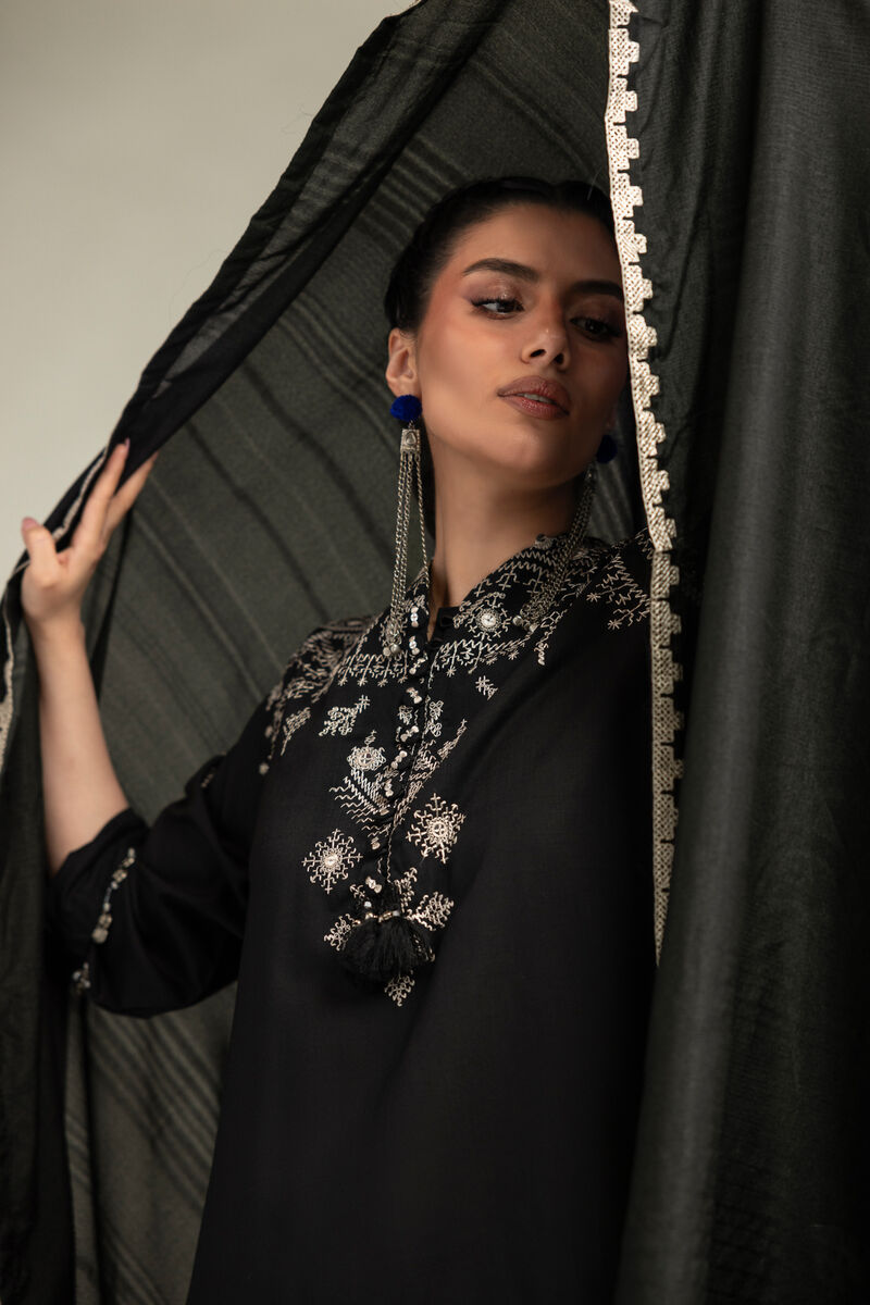 Embroidered | Polyester Silk | Black Silk Dupatta | USD 35.00