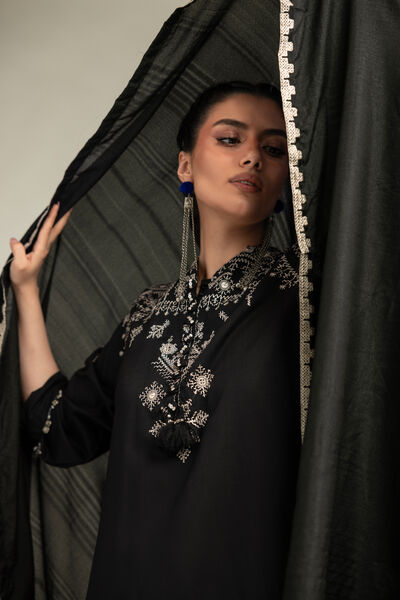 Embroidered | Polyester Silk | Black Silk Dupatta | USD 35.00