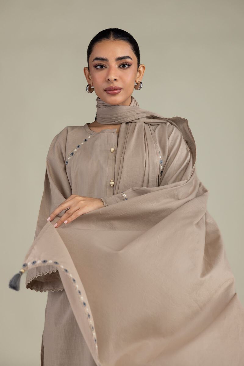 Textured Lawn | Embroidered | Beige Lawn Dupatta | USD 30.00