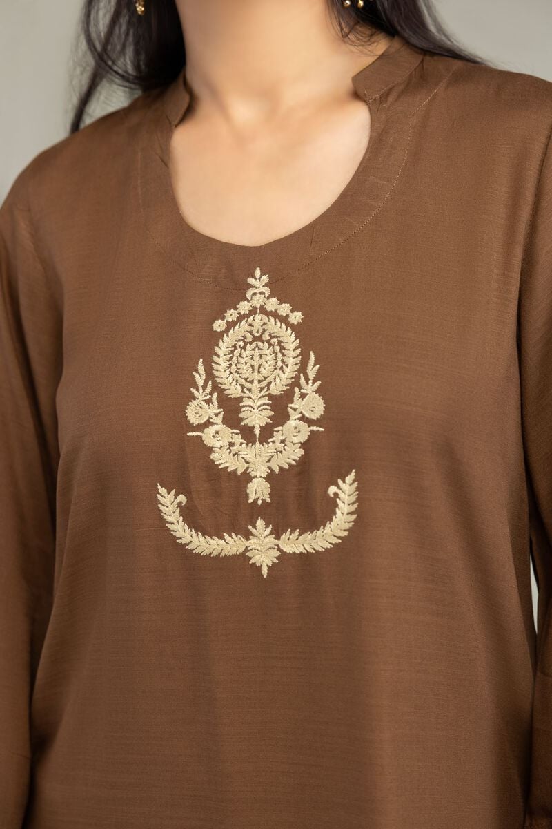 Dyed | Raw Silk | Solid Brown Kurta | USD 35.00