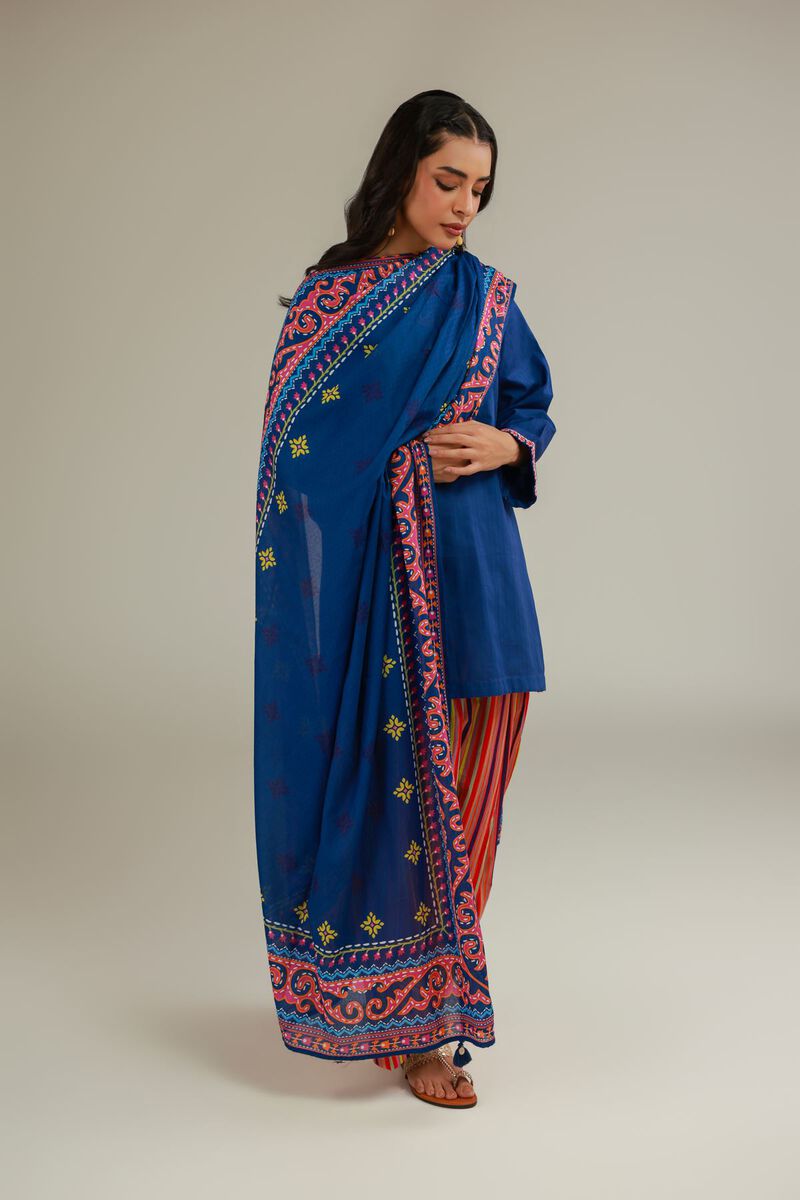 Embroidered | Cotton Net | Embroidered Navy Dupatta | USD 25.00