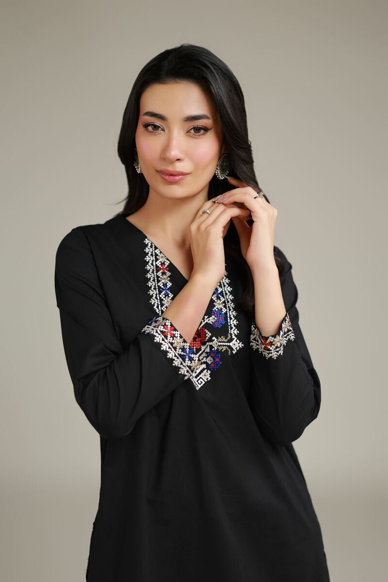 Embroidered | Cambric | Black Cambric Kurta | USD 30.00